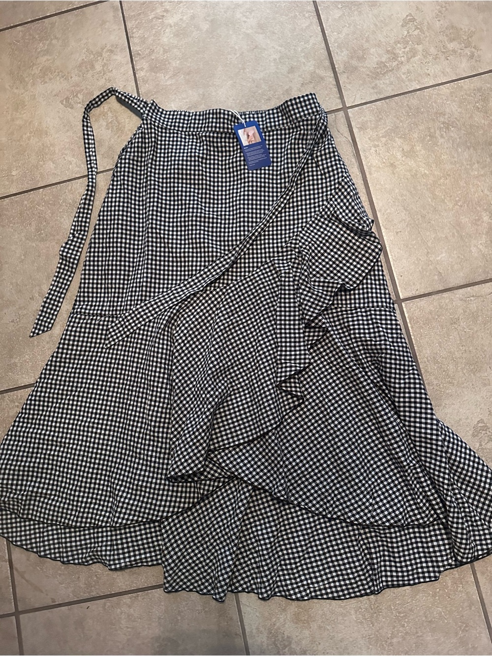 SHEIN Black & White Gingham Wrap Maxi Skirt